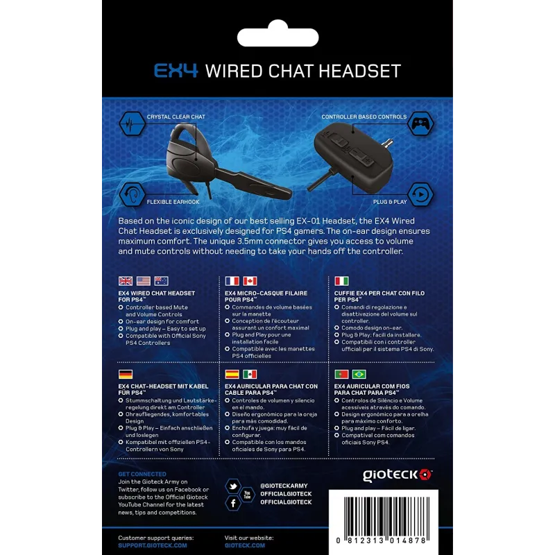 AURICULAR PARA CHAT MICRO Y CABLE PARA PS4 GIOTECK EX4 WIRED CHAT HEADSET