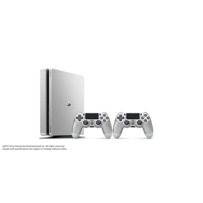 PS4 Slim 500 GB PlayStation 4 console, silver, plus 2 silver DualShock V2 - The Shop Gamer