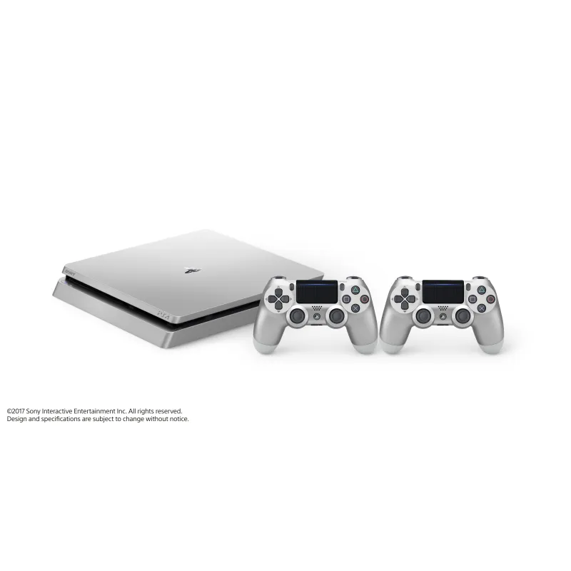 PS4 Slim 500 GB PlayStation 4 console, silver, plus 2 silver DualShock V2 - The Shop Gamer
