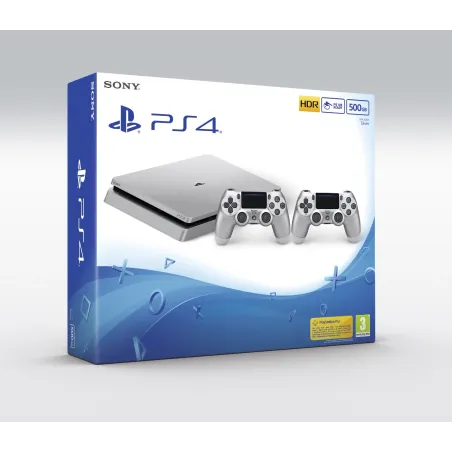 PS4 Slim 500 GB PlayStation 4 console, silver, plus 2 silver DualShock V2 - The Shop Gamer