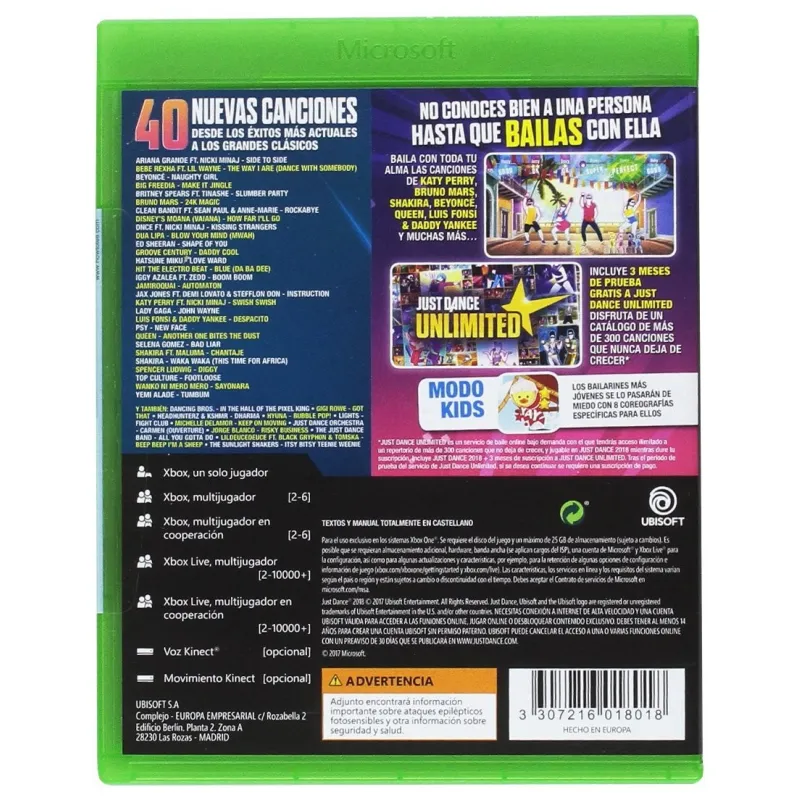 JUST DANCE 2018 XBOXONE PHYSISCHES VIDEOSPIEL FÜR XBOX ONE - The Shop Gamer