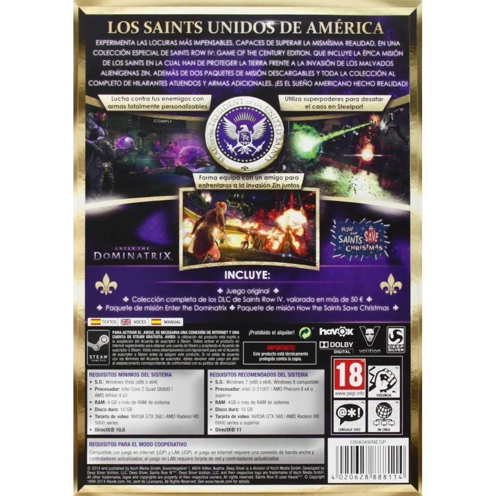 SAINTS ROW IV GAME OF THE CENTURY EDITION PC JUEGO FÍSICO