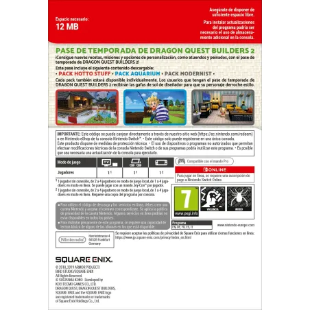 DRAGON QUEST BUILDERS 2 PASE DE TEMPORADA NINTENDO SWITCH CÓD. DESCARGA DIGITAL