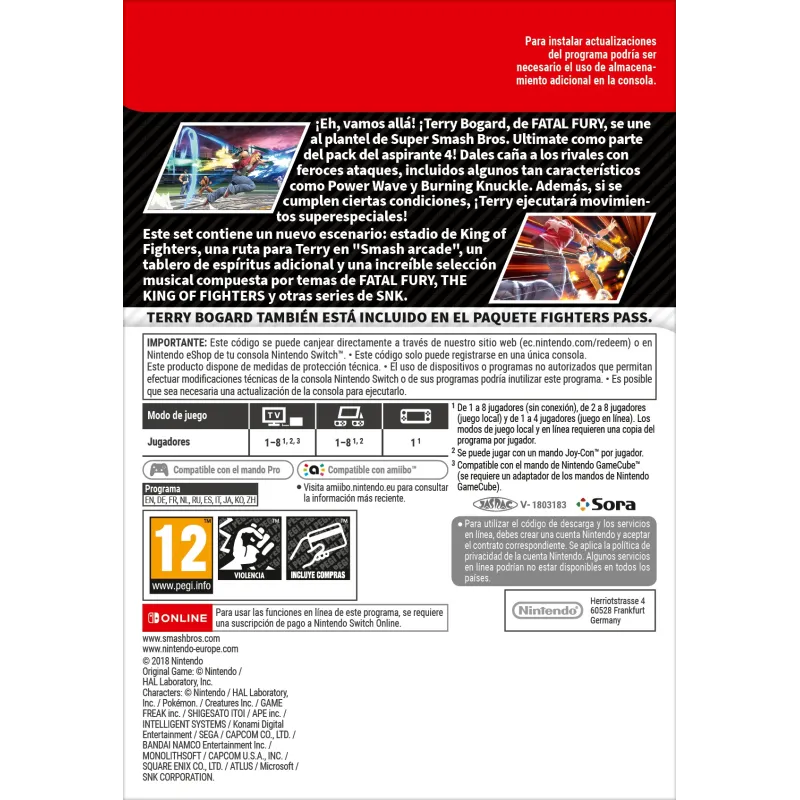 SUPER SMASH BROS ULTIMATE PACK DE ASPIRANTE 4 TERRY BOGARD DESCARGA DIGITAL