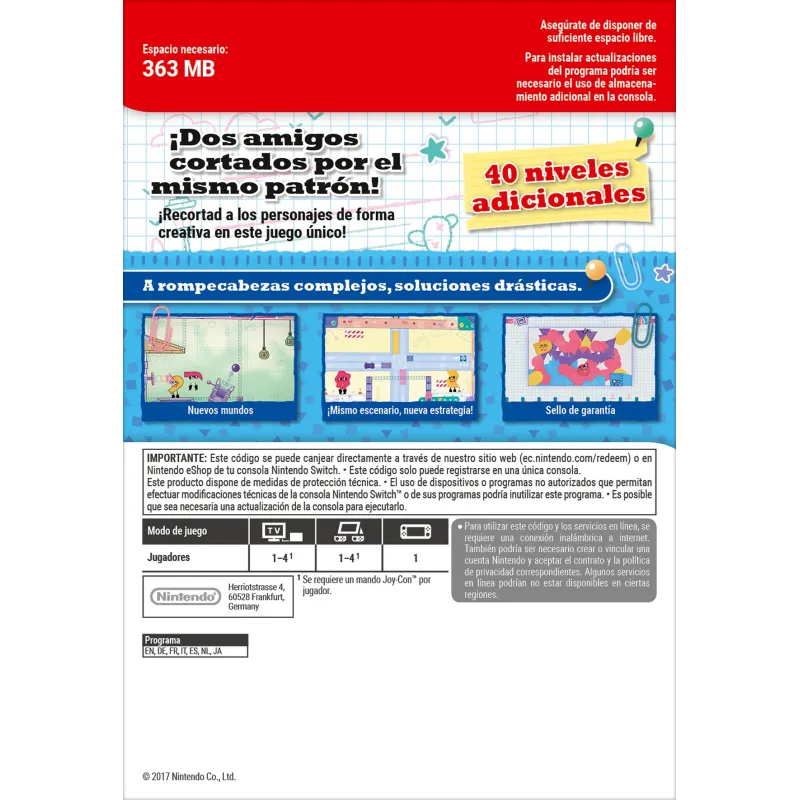 SNIPPERCLIPS: CUT IT OUT TOGETHER PLUSPACK NINTENDO SWITCH COD. DESCARGA DIGITAL