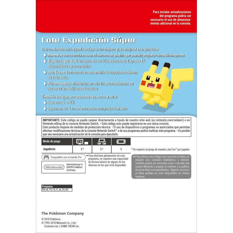 POKEMON QUEST GREAT EXP. PACK  NINTENDO SWITCH CÓDIGO DE DESCARGA DIGITAL