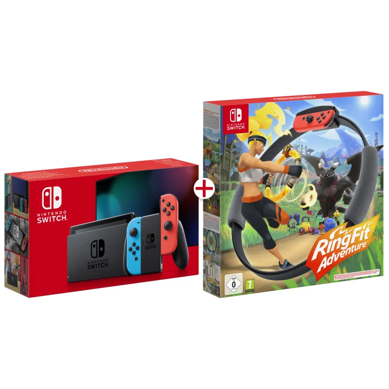 NINTENDO SWITCH NEON CON RINGFIT ADVENTURE, CONSOLE CON ACCESSORI E GIOCO FISICO - The Shop Gamer
