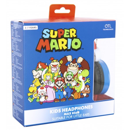 AURICULARES INFANTILES SUPER MARIO AZUL Y ROJO VOLUMEN LIMITADO NIÑOS 3 A 7 AÑOS