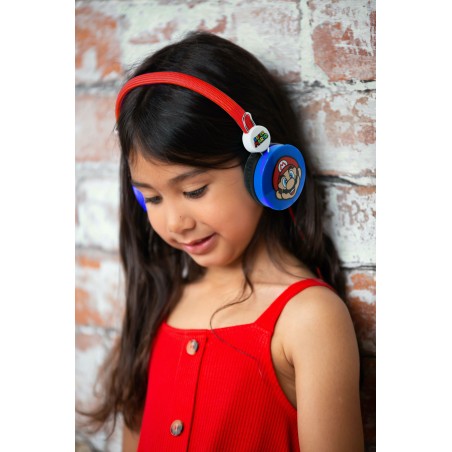 AURICULARES INFANTILES SUPER MARIO AZUL Y ROJO VOLUMEN LIMITADO NIÑOS 3 A 7 AÑOS