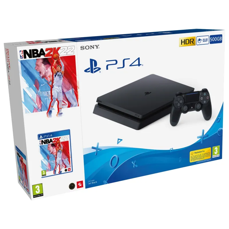 PS4 SLIM 500GB + JUEGO FÍSICO NBA2K22 : PACK DE CONSOLA + JUEGO + MANDO