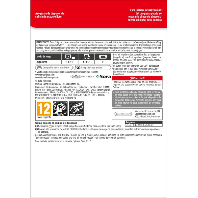 SUPER SMASH BROS ULTIMATE UITDAGERSPAKKET 11 SORA UIT KINGDOM HEARTS, CODE VOOR DIGITALE INHOUD - The Shop Gamer