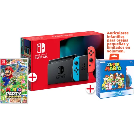 NINTENDO SWITCH NEON-CONSOLE + MARIO PARTY SUPERSTARS FYSIEKE GAME + SUPER MARIO-KINDERHOOFDTELEFOON - The Shop Gamer