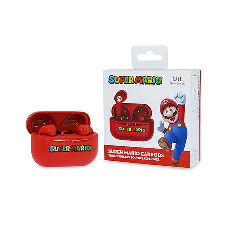 SUPER MARIO EARPODS BLUETOOTH V5.0 CON CAJA DE CARGA ROJA DE OTL TECHNOLOGIES