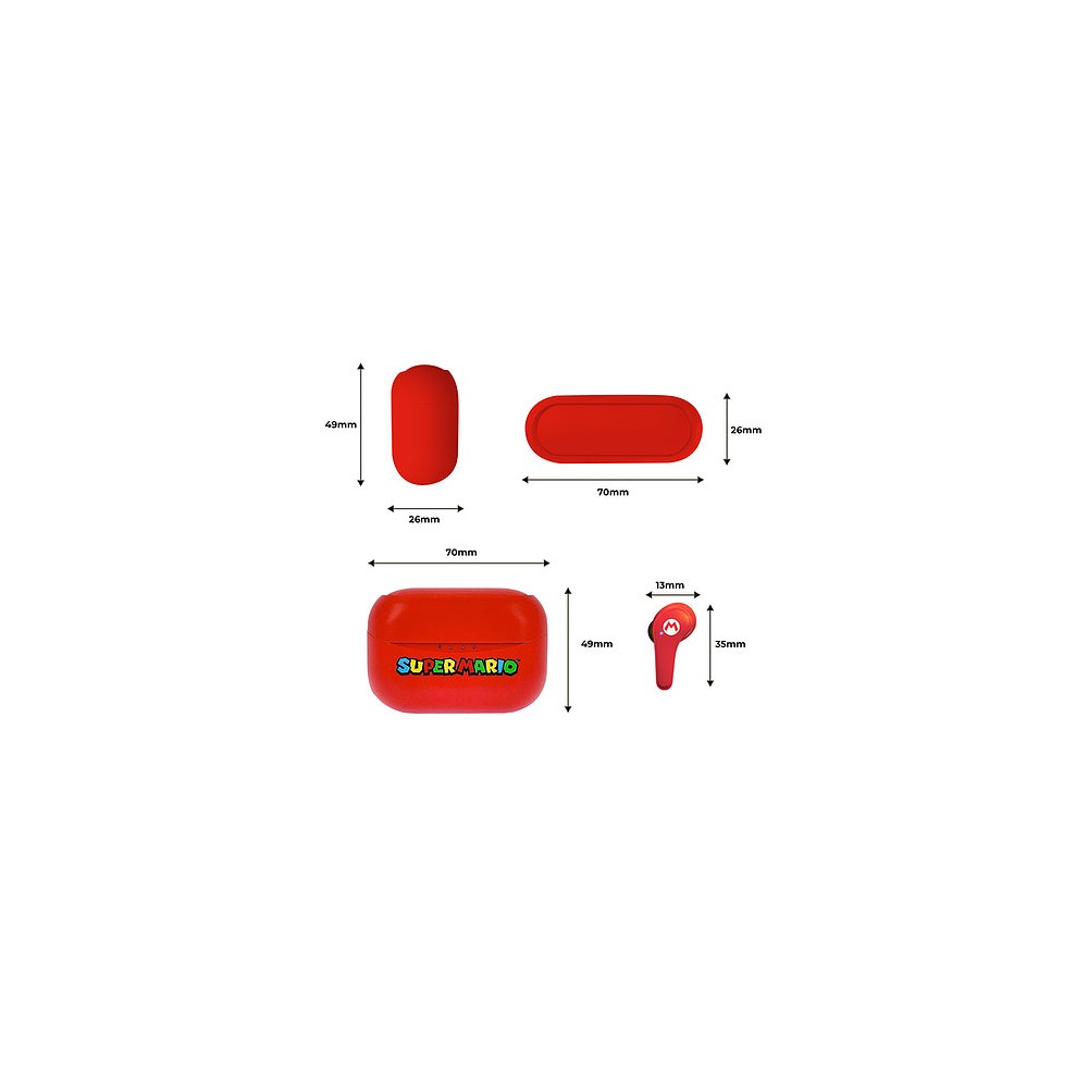 SUPER MARIO EARPODS BLUETOOTH V5.0 CON CAJA DE CARGA ROJA DE OTL TECHNOLOGIES