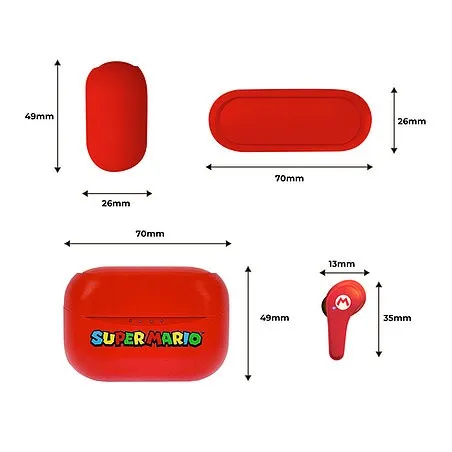SUPER MARIO EARPODS BLUETOOTH V5.0 CON CUSTODIA DI RICARICA ROSSA DI OTL TECHNOLOGIES - The Shop Gamer