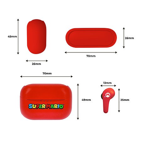 SUPER MARIO EARPODS BLUETOOTH V5.0 CON CAJA DE CARGA ROJA DE OTL TECHNOLOGIES