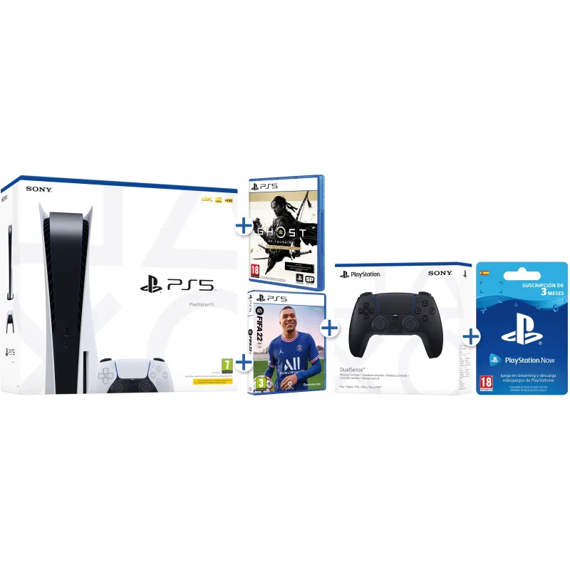 PS5 NOVO CHASSIS + FIFA 22 + GHOST OF TSUSHIMA DIRECTOR'S CUT + 2º COMANDO DUALSENSE + 3 MESES PLAYSTATION NOW PLAYSTATION 5 - T