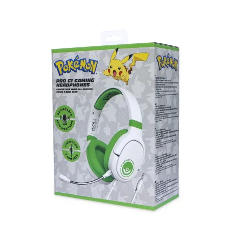AUSCULTADORES GAMING PRO G1 POKEMON VERDES E BRANCOS COM MICROFONE AMOVÍVEL E CABO - The Shop Gamer