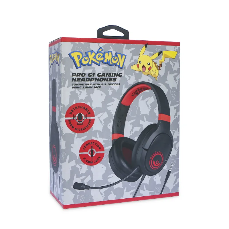 PRO G1 GAMING HEADPHONES POKEMON ROJO Y NEGRO WITH DETACHABLE MICROPHONE AND CABLE - The Shop Gamer