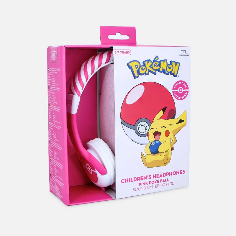 AURICULARES INFANTIS POKÉMON POKEBALL, ROSA, TAMANHO PEQUENO E VOLUME LIMITADO - The Shop Gamer