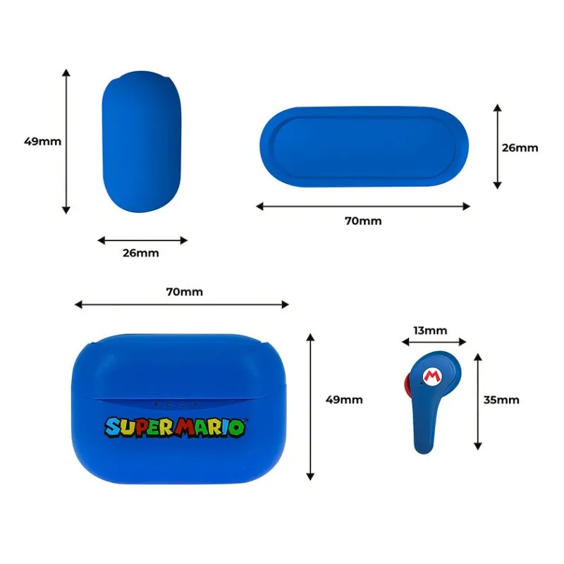 SUPER MARIO EARPODS BLUETOOTH V5.0 WITH BLUE CHARGING CASE BY OTL TECHNOLOGIES - The Shop Gamer