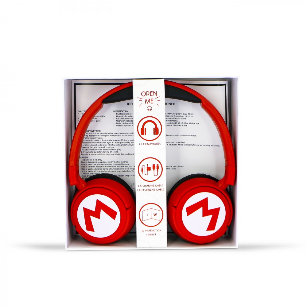 AURICULARES INFANTILES INALÁMBRICOS SUPER MARIO LOGO BLUETOOTH PLEGABLES