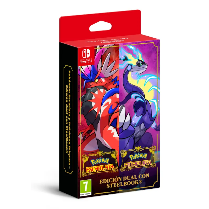 DOPPELPACK POKÉMON ESCARLATA Y PÚRPURA SWITCH, PHYSISCHES SPIEL, METALLBOX - The Shop Gamer