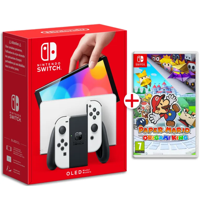 WEISSE NINTENDO OLED-KONSOLE + PAPER MARIO ORIGAMI KING, PHYSISCHES SPIEL - The Shop Gamer