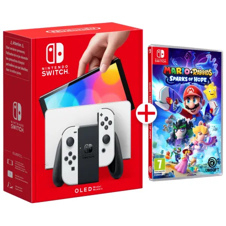WHITE NINTENDO SWITCH OLED CONSOLE + MARIO RABBIDS SPARKS OF HOPE PHYSICAL GAME - The Shop Gamer