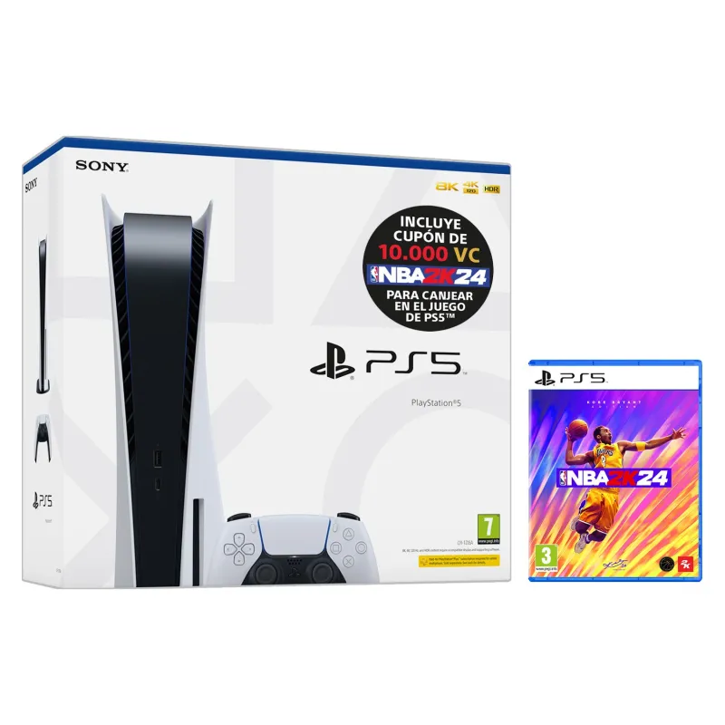 CONSOLE PLAYSTATION 5 + JEU PHYSIQUE NBA 2K24, ÉDITION ESPAGNOLE + COUPON DE 10 000 VC À UTILISER DANS LE JEU - The Shop Gamer