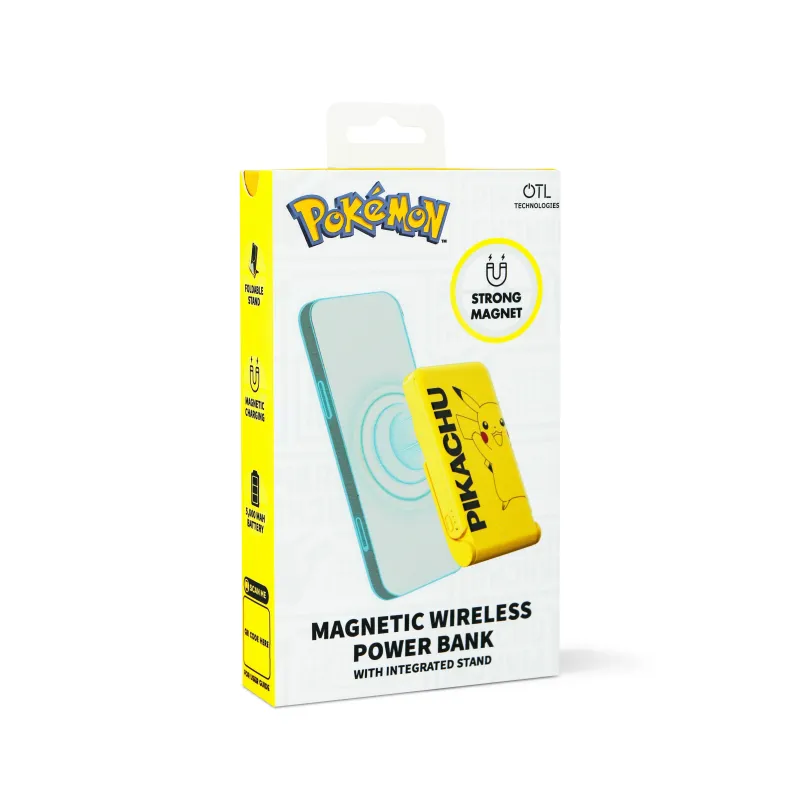 Universal 5000 mAh magnetic wireless power bank, yellow Pikachu model, also charges by cable and works as a stand - The Shop Gam
