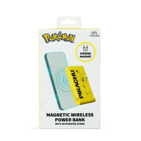 Batteria portatile universale magnetica 5000 mAh senza cavi, modello PIKACHU giallo, ricarica anche via cavo e funge da supporto