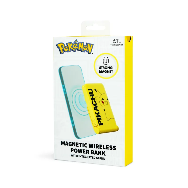 Batteria portatile universale magnetica 5000 mAh senza cavi, modello PIKACHU giallo, ricarica anche via cavo e funge da supporto