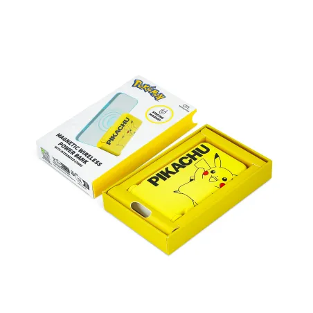 Batteria portatile universale magnetica 5000 mAh senza cavi, modello PIKACHU giallo, ricarica anche via cavo e funge da supporto