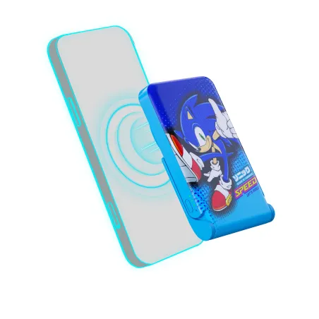 Batteria portatile universale 5000 mAh magnetica senza fili, modello SONIC LETS ROLL blu, ricarica via cavo e supporto - The Sho