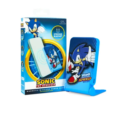 Batteria portatile universale 5000 mAh magnetica senza fili, modello SONIC LETS ROLL blu, ricarica via cavo e supporto - The Sho