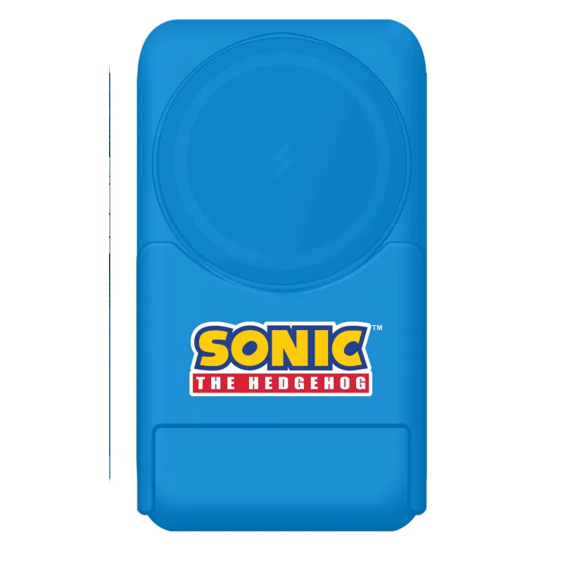 Universal 5000 mAh magnetic wireless power bank, SONIC LETS ROLL blue, also charges by cable and works as a stand - The Shop Gam