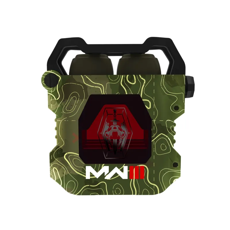 AURICULARES INALÁMBRICOS CALL OF DUTY MW3 CON ESTUCHE DE CARGA EARPODS COLOR CAMUFLAJE VERDE OLIVA