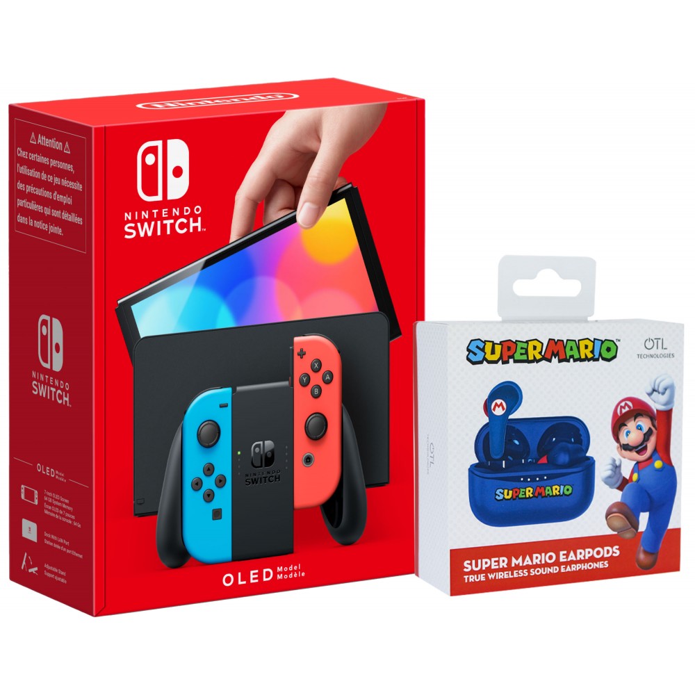 CONSOLA NINTENDO SWITCH MODELO OLED ELIGE TU COLOR + AURICULARES INALÁMBRICOS SUPER MARIO CON ESTUCHE CARGA COLOR AZUL OFICIALES