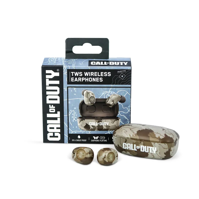 ÉCOUTEURS INTRA-AURICULAIRES SANS FIL CALL OF DUTY, CAMOUFLAGE DÉSERT, AVEC BOÎTIER DE CHARGE - The Shop Gamer