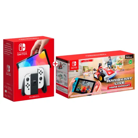 CONSOLA NINTENDO SWITCH MODELO OLED BRANCA, ESCOLHA ENTRE MARIOKART OU LUIGIKART LIVE HOME CIRCUIT, CARRO E JOGO PARA DOWNLOAD -