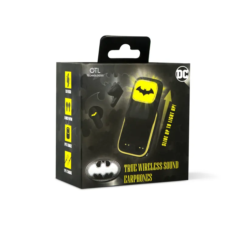 AUSCULTADORES SEM FIOS BATMAN CABALLERO OSCURO COM ESTOJO DE CARREGAMENTO DESLIZANTE E LUZ LED - The Shop Gamer
