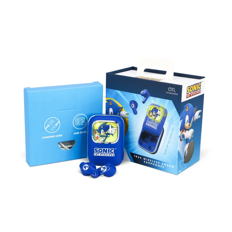 AUSCULTADORES SEM FIOS SONIC THE HEDGEHOG COM ESTOJO DE CARREGAMENTO DESLIZANTE E LUZ LED - The Shop Gamer