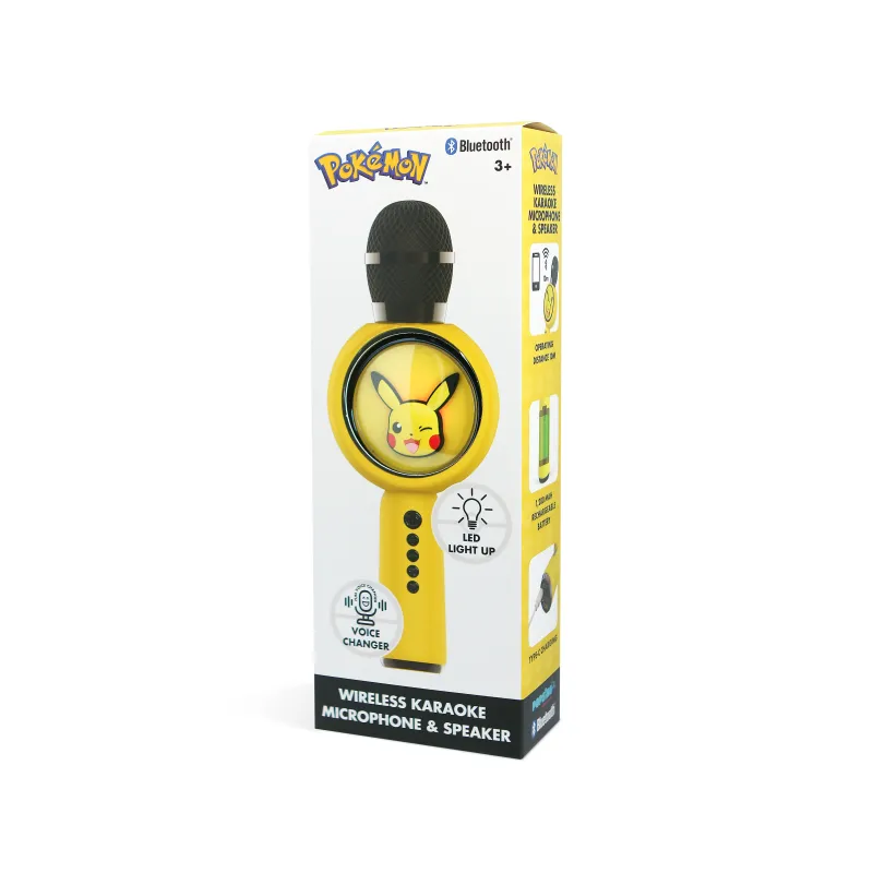 MICROPHONE KARAOKÉ AVEC ENCEINTE SANS FIL POKÉMON PIKACHU, ÉCLAIRAGE LED POPSING - The Shop Gamer