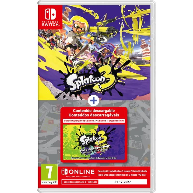 SPLATOON 3 + PASS D’EXTENSION + ABONNEMENT INDIVIDUEL 3 MOIS NINTENDO SWITCH ONLINE, JEU PHYSIQUE + CODES DE TÉLÉCHARGEMENT - Th