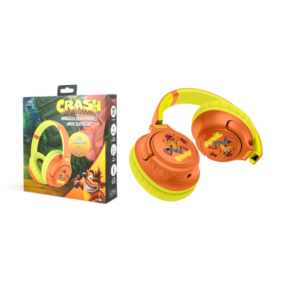 AURICULARES INALÁMBRICOS PLEGABLES CRASH BANDICOOT CON LUZ LED