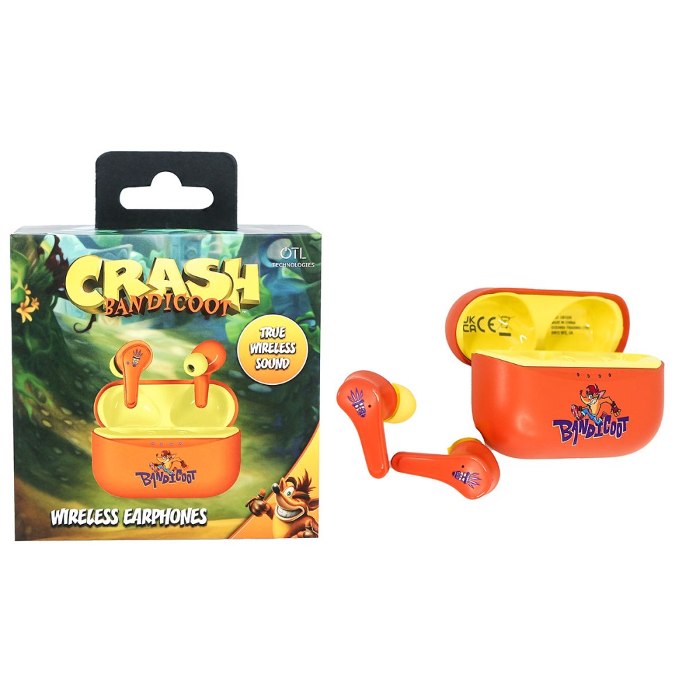 AURICULARES INALÁMBRICOS CRASH BANDICOOT CON ESTUCHE DE CARGA EARPODS COLOR NARANJA