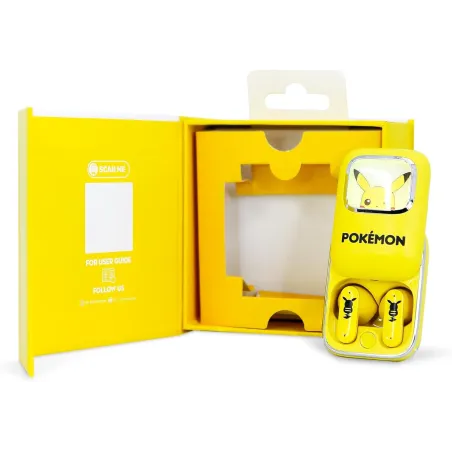 DRAADLOZE OORDOPJES POKEMON PIKACHU MET SCHUIFBAAR OPLAADDOOSJE EN LEDLICHT - The Shop Gamer