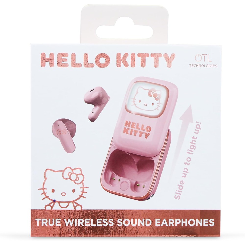 AURICULARES INALÁMBRICOS HELLO KITTY CON ESTUCHE DE CARGA DESLIZANTE Y LUZ LED