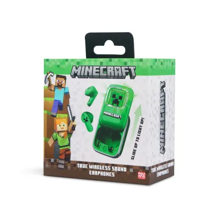 ÉCOUTEURS SANS FIL MINECRAFT AVEC BOÎTIER DE CHARGE COULISSANT ET LUMIÈRE LED - The Shop Gamer